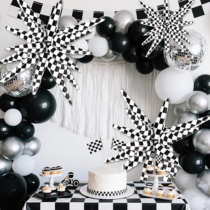 10 Pcs Star Balloons Explosion Balloon Foil Cone Balloons Magic for Birthday Wedding Anniversary Party Backdrops Decorations Supplies, 6 Pcs 22Inch and 4 Pcs 27Inch (Black and White)
