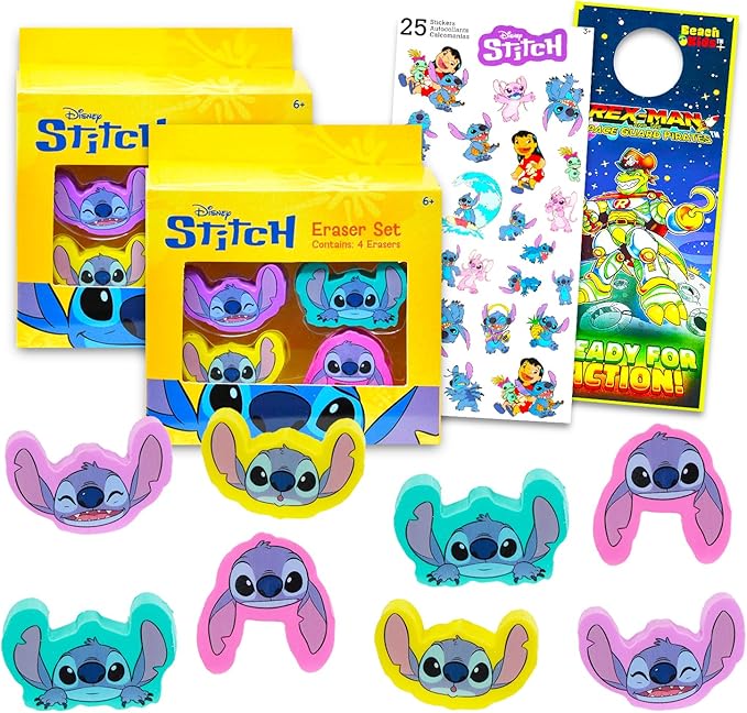Disney Stitch Party Favor Set - Bundle with 8 Erasers Featuring Stitch for Goodie Bags, Loot Bags, Classroom Prizes Plus More | Lilo Party Supplies Kids, Boys, Girls