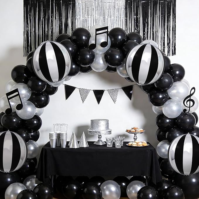 TONIFUL 8Pcs 22Inch Large Black Silver 4D Giant Round Foil Balloon 4D Metallic Mylar Sephere Balloons for Christmas New Year Birthday Party Graduation Wedding Bridal Shower Decoration Supplies