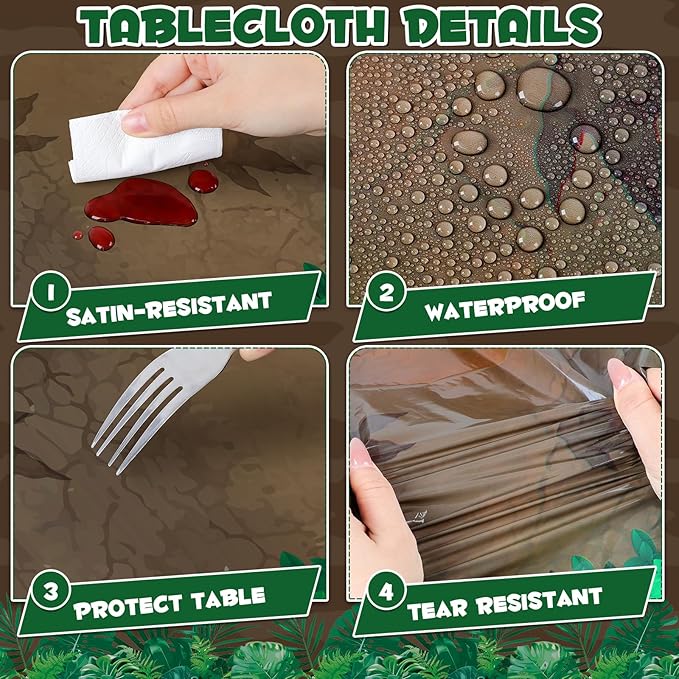 3 Pack Forest Path Tablecloths, 54 x 108 Inch Safari Jungle Table Cover Disposable Dinosaur Themed Tablecloth Waterproof Woodland Party Table Cloth for Birthday Baby Shower Picnic Camping Party Decor