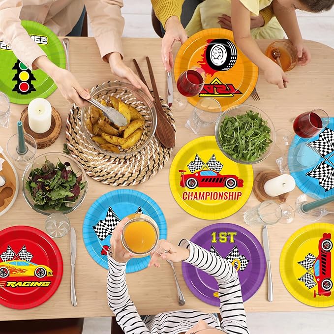 CHUNNIN 60Pcs Race Car Party Paper Plates for Party Decorations 7in Racing Sports Dessert Plates Disposable Tableware Dinnerware Set for Baby Shower Boys Birthday Racing Themed Party Supplies