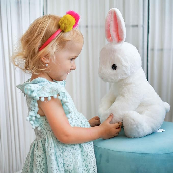 Rabbit Bunny Stuffed Animals Plush Toys with Pink Ears for Kids Girls Boys Girls Babies Birthday Easter Christmas Bedtime Gifts, Off White