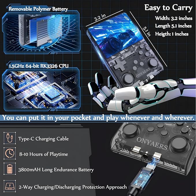R40s Pro Handheld Game Console, Retro Gaming Console with 3.5-in IPS Screen, 256GB Memory Built-in 30,000 HD Video Games, Portable Video Game Consoles with 3800mAh Battery (Gray)
