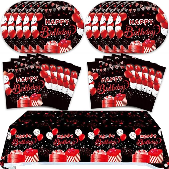 41pcs Black and Red Party Decoration,Black Red Birthday Party set Include dessert plate,Napkin and Tablecloth,Used for Black and Red Birthday Party Supplies