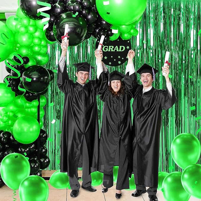 3 Pack 3.3 x 9.9 ft Green Foil Fringe Curtains Party Supplies | Tinsel Curtain Backdrop for Parties, Glitter Streamers Backdrop for Birthday/Photo Booth Backdrops