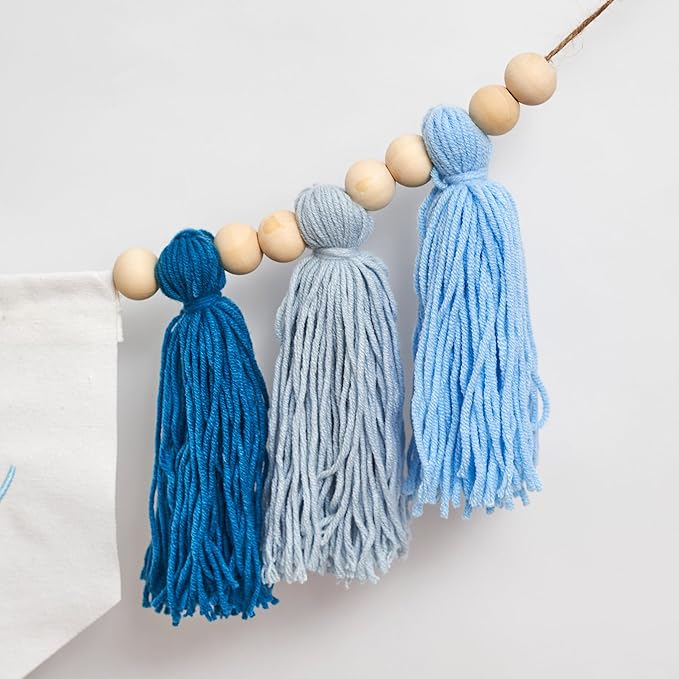 Blue One Tassel High Chair Banner - First Birthday Party Decoration Supplies Garland, Blue Ocean Waves Theme High Chair Tassel Banner, One Sign Birthday Party Backdrop Decoration