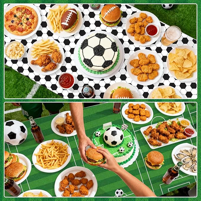 REDWORD Soccer Birthday Party Decorations, 2PCs Soccer Tablecloths Plastic Tablecloth Ideal Table Cover for Football Themed Party Decorations Sport Themed Parties Boys’ Parties, 54x108Inch