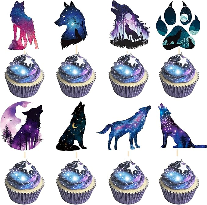 Wolf Themed Party Decorations - 40PCS Wolf Birthday Party Decorations Star Moon Cupcake Toppers Cupcake Picks Cake Decor Animal Baby Shower Birthday Wedding Supplies