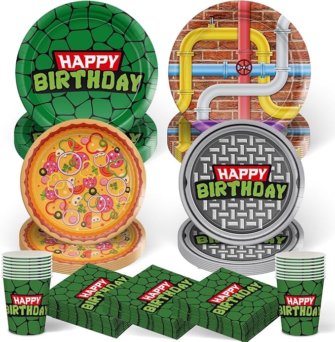 120pcs Turtle Party Decorations Plates Napkins Disposable Paper Cups Tableware Set Cartoon Birthday Party Supplies for Boys Girls Birthday Decor 30 Guests