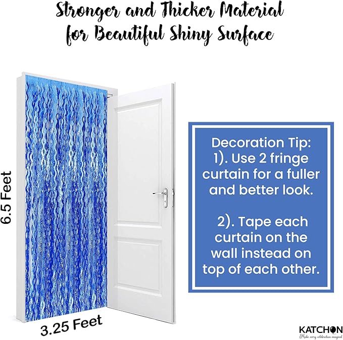 KatchOn, Metallic Wavy Blue Backdrop Curtain - Pack of 2 | Royal Blue Party Decorations | Blue Foil Fringe Streamers for Birthday Decoration | Under The Sea Party Decorations, Ocean Themed Décor
