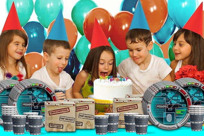 Secret Agent Top Secret Spy Birthday Party Supplies Set Plates Napkins Cups Tableware Kit for 16