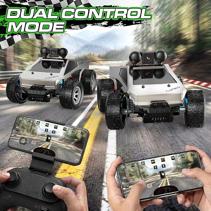 RC Cars with Camera Remote Control Truck with 720P HD FPV Camera, All-Terrain Remote Control Car with Led Light Rechargeable Battery, 1:28 RC Car Vehicle Toy Gifts for Kids Boys Girls