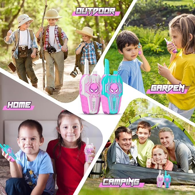 Rechargeable Walkie Talkies Toys for Girls, Xmas Gifts for Girls Ages 3 4 5 6 7 8 9 10 Kids Walkie Talkies 2 Pack Outdoor Hiking Toy for 5-7 Year Old Girl Birthday Gift 2 Way Radio for Kids