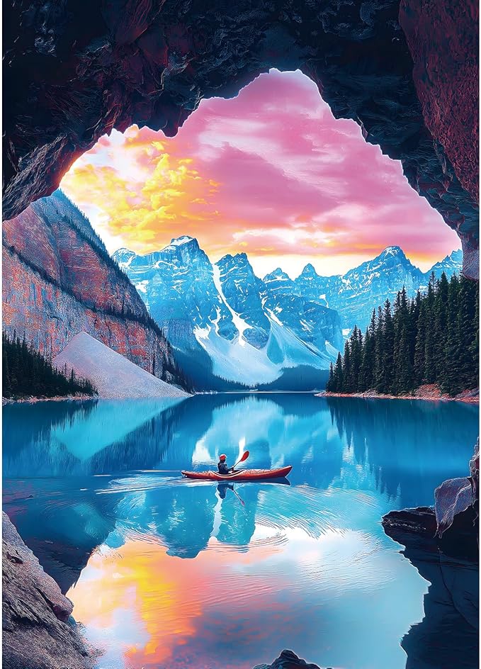 1000 Piece Jigsaw Puzzle for Adults - Mountain Lake Landscape Puzzle - Scenic Kayak View with Sunset Challenging Puzzles for Gifts Party Games Family Fun, Puzzle Size 27.55 * 19.68 in
