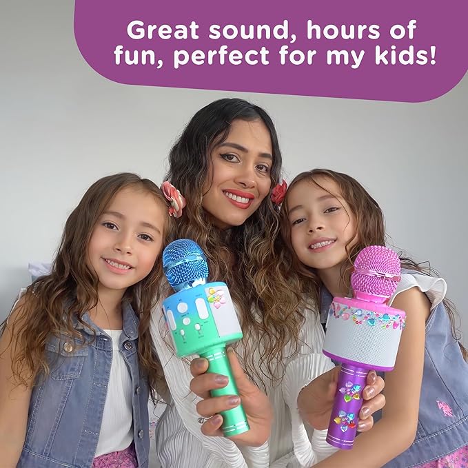 Move2Play, Kids Karaoke Microphone | Includes Stickers & Bluetooth | Kids Birthday Gift | Toy for All Ages 2, 3, 4, 5, 6+ Year Old Girls, Boys & Toddlers (Pink/Purple)