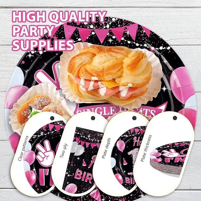 96Pcs 10th Birthday Party Supplies Black and Hot Pink Plates Napkins and Forks Diamond I’m 10 Disposable Paper Tableware Set for Girls 10 Years Old Birthday Party Supplies Serves 24