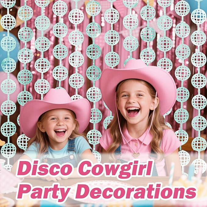 4 Pcs Disco Party Decorations - 2 x Disco Ball Silver Metallic Tinsel Fringe Curtains & 2 x Candy Pink Backdrops for Birthday Supplies Last Rodeo Bachelorette Wedding Disco Decor
