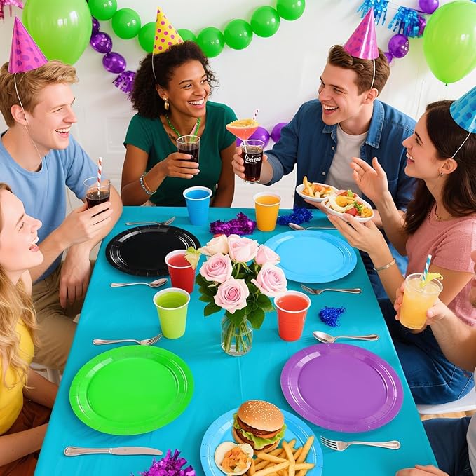Grencian 60Pcs Video Game Party Paper Plates 9" Green and Purple Party Plates Purple Black Blue Green Dessert Platters for Video Games Theme Kids Gamer Birthday Monsters Theme Party Decorations