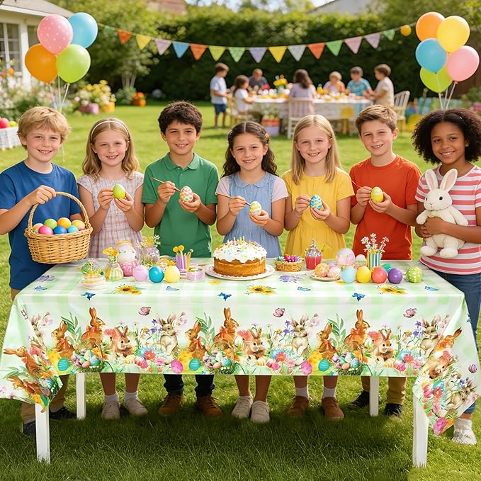 Accevo Easter Tablecloth 54 x 108 Inch Rectangle,2 Pack Easter Decorations, Disposable Plastic,Easter Bunny Table Cloth for Dining Room Spring Oblong Tablecloth Indoor Decor Party