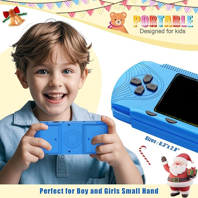 Handheld Games for Kids - Kids Video Game Player Preloaded 258 Retro Video Games, Portable Gaming Player with 3 Cartridges & 3" HD Screen Travel Electronic Toy Birthday Xmas Gift for Boys Kids 4-12
