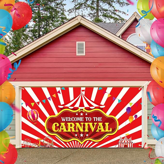 Welcome to the Carnival Banner Carnival Decorations Circus Party Supplies Background for Circus Theme Party Decorations Birthday, 71 x 35 Inch (Tent Striped)