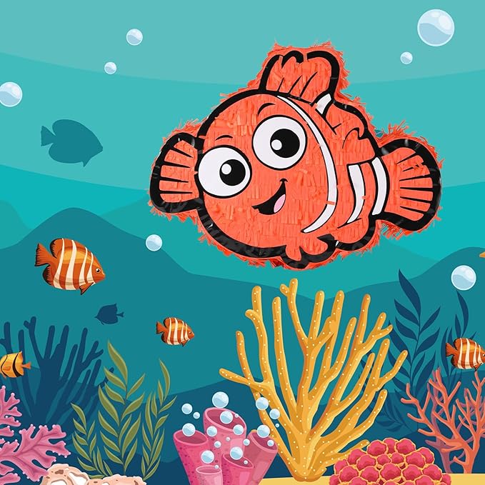 Nemo Pinatas Bundle with a Blindfold and a Bat(16.5 x 12.6 x 4 Inches), Perfect for kid's Birthday Parties, Mexican Theme Parties, Decorations