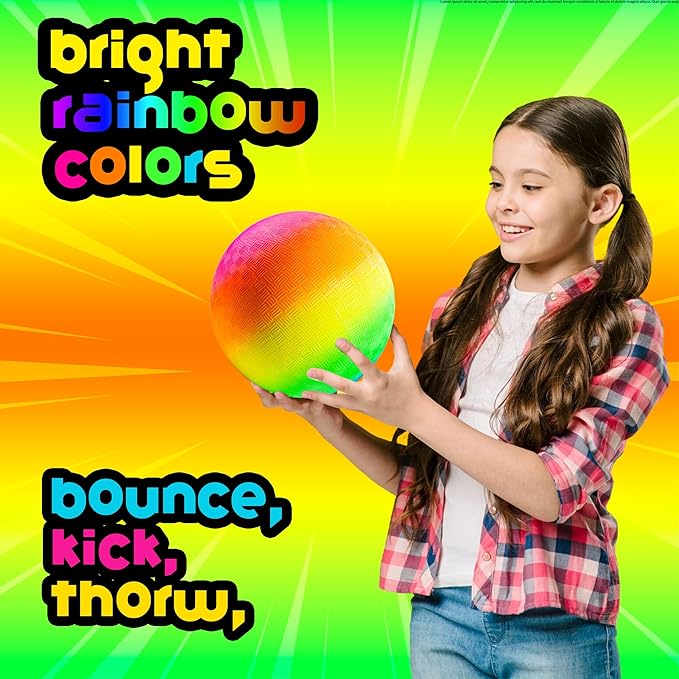 Rainbow Playground Ball - 8.5Inch (Pack of 1) Rubber Bouncy Inflatable Balls for Kids and Adults, Indoor and Outdoor Games, Kickball, Dodgeball, Four Square, and More