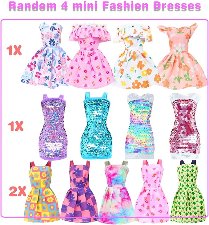 BJDBUS 50 Pcs Doll Clothes and Accessories, 2 Wedding Gowns 4 Fashion Dresses 2 Tops 2 Pants Outfits 2 Swimsuits Bikini 10 Shoes 10 Hangers 17 Accessories Stuffers for 11.5 inch Girl Doll