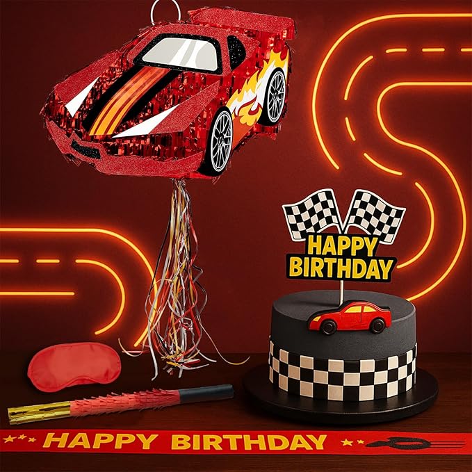 WERNNSAI Race Car Piñata - Race Car Birthday Decorations Truck Car Piñata Bundle with Blindfold and Bat Monster Truck Party Favors for Kids Boys Exciting Party Games Supplies
