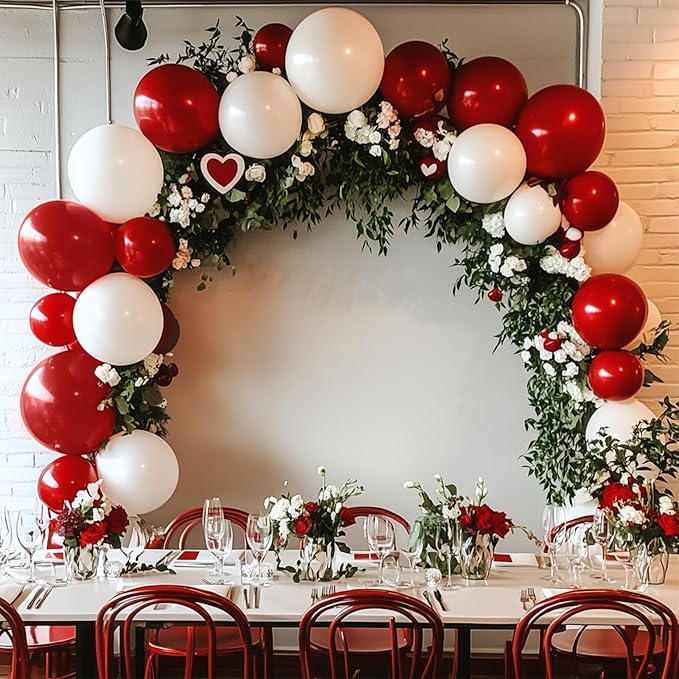 RUBFAC 129pcs Ruby Red Balloon Arch Kit, Different Sizes 18 12 10 5 Inches Cherry Red Burgundy Balloons for Garland Birthday Wedding Party Decorations