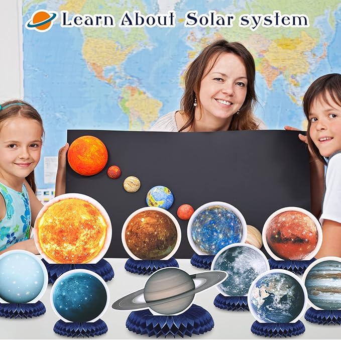 10 Pieces Space Solar System Theme Honeycomb Centerpieces Table Topper Outer Space Party Supplies Planet Honeycomb Galaxy Photo Booth Props for Birthday Party Decorations