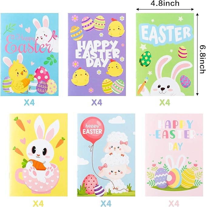 WATINC 24pcs Easter Coloring Books, DIY Art Book with Bunny Easter Egg Chick Pattern, Creativity Color Booklet for Birthday Gift, Easter Party Favor Goodie Bag Filler, Class Activity Supplies