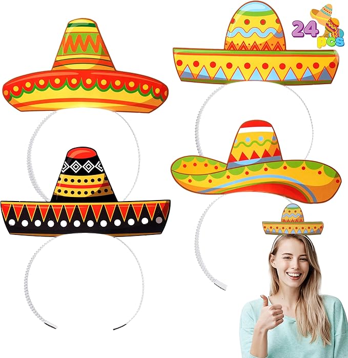 JOYIN 24 Pcs Cinco de Mayo Sombrero Headbands for Mexican Themed Fiesta Party, Party Supplies Decorations for Fun Fiesta Hat Party Supplies, Luau Event Photo Props
