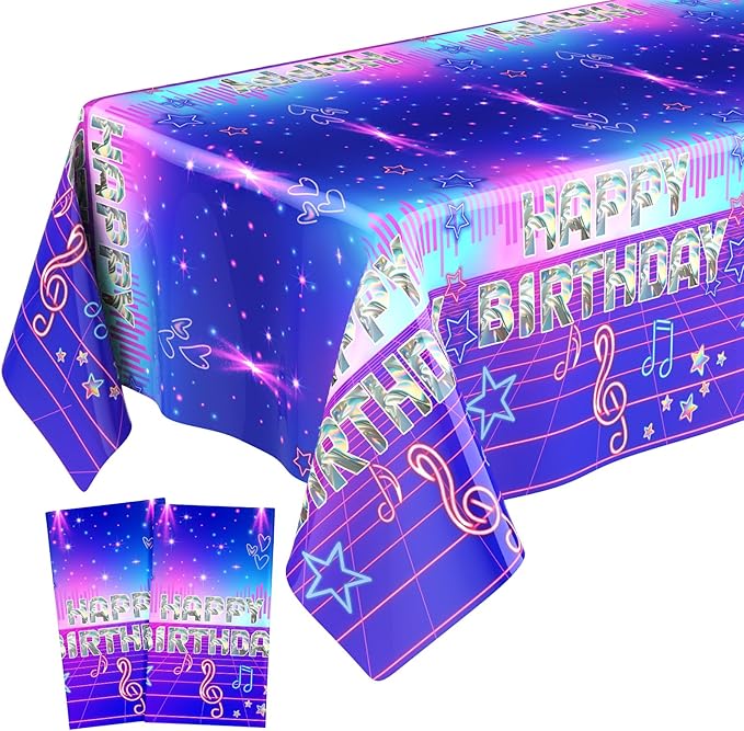 2 Pcs Birthday Party Decorations Plastic Cute Birthday Tablecloth 108 x 54 Inches Disposable Rectangle Tablecover for Boys Girls Kids Baby Shower Party Supplies (Music)