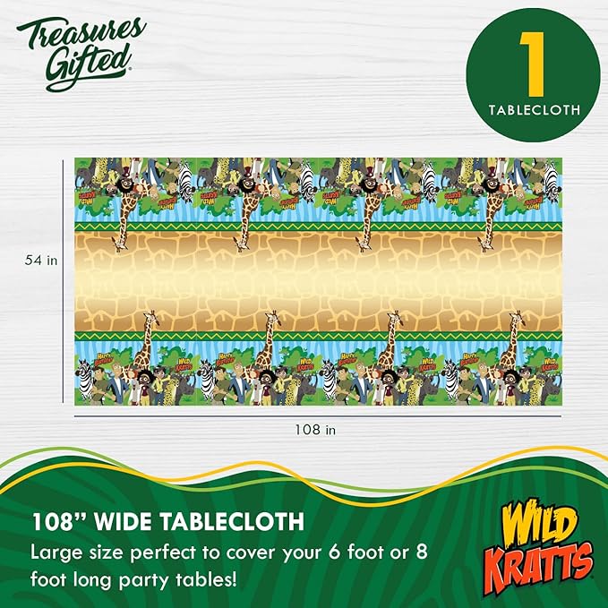 Treasures Gifted Officially Licensed Wild Kratts Birthday Party Supplies - Serves 16 Guests - Dinnerware Deluxe Set Wild Kratts Party Supplies - Wild Kratts Cups, Plates, Tablecloth & Napkins