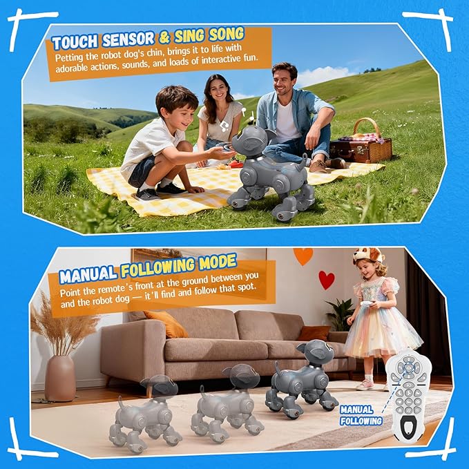 Robot Dog for Kids, Smart Remote Control Robots Dancing Toy for Boys and Girls Birthday Gifts for Children (Gray)