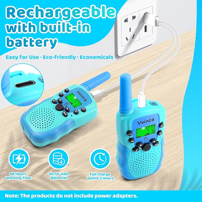 Vvinca Toddler Walkie Talkies for Kids 4 Pack - Toys for Boys Girls Age 3-12， Including Dinosaur Walkie Talkies 2 Pack, Rechargeable Walkie Talkie 2 Pack, Kids Toys for Christmas、Birthday Gifts