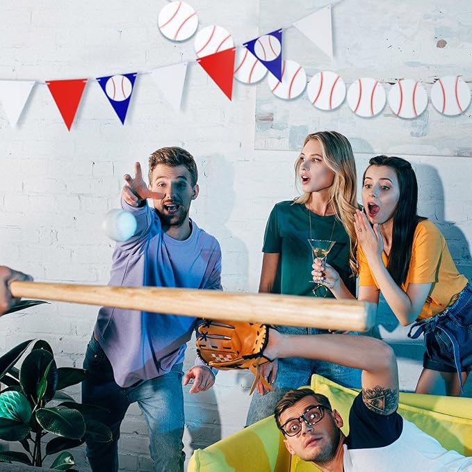 3 Pieces Baseball Garland Baseball Banner Glitter Concessions Banner Ball Triangle Bunting Pennant Flag Sports Themed Game Day Decorations for Party Favors Home Run Birthday Party Supplies