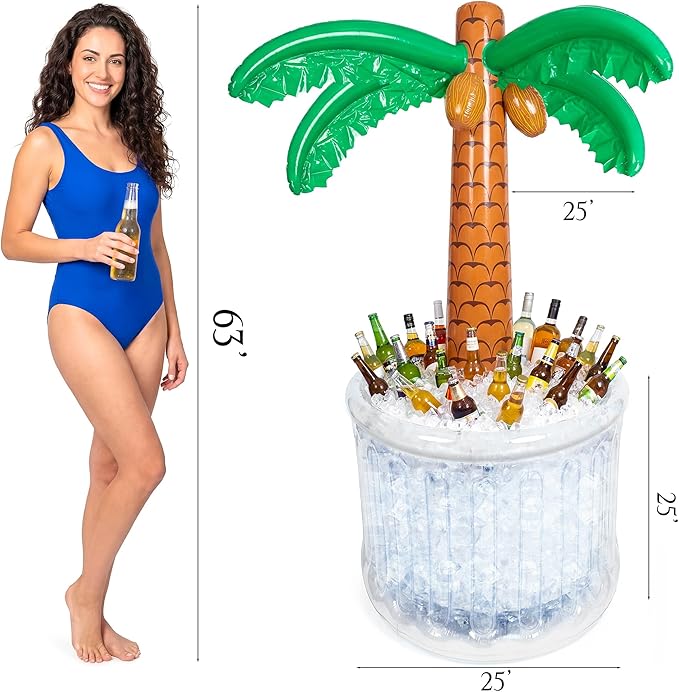 63'' Inflatable Palm Tree Cooler, Inflatable Cooler for Tropical Luau Party Decoration, Pool Party Decorations