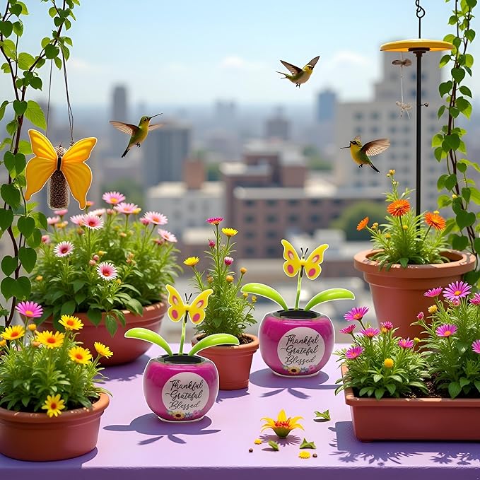 2Pcs Purple Solar Power Flip Flap Flower Insect for Car Decoration Swing Dancing Flower Eco-Friendly Bobblehead Solar Dancing Flowers in Colorful Pots Car Solar Flower, Learning and Education