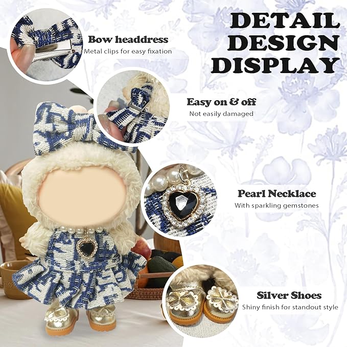 Clothes Compatible with LABUBU Doll – 4PCS Designer Chic Luxy Set, 17cm Doll Clothes Outfit for Urban Skyline Theme, Classic Stylish Accessories for Labubu, No Doll (Skyline Elegance)