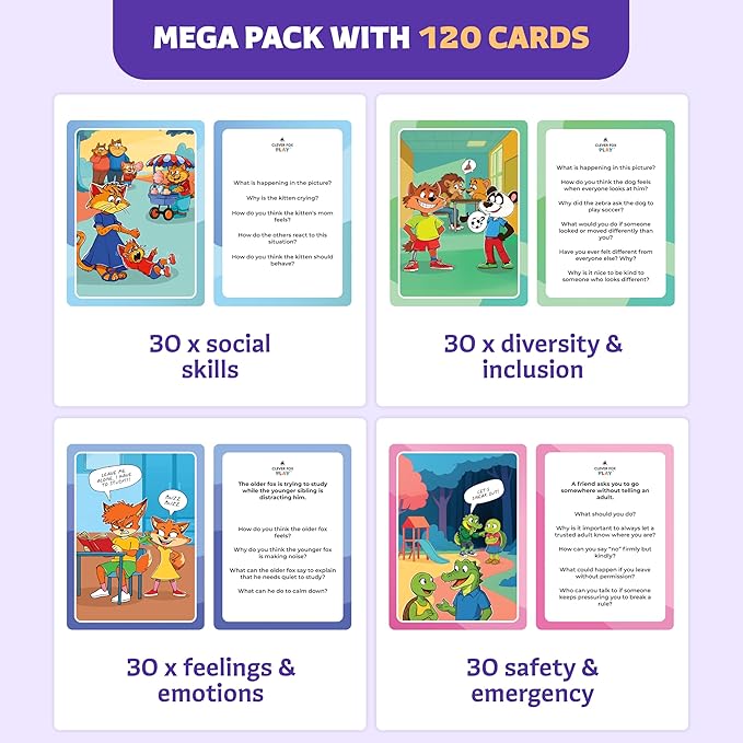 Who What Why MEGA Pack Conversation Cards for Kids – Learning Materials for Logic, Social Skills, Diversity & Inclusion, Feelings & Emotions, and Safety Awareness – Conversation Game Ages 4+