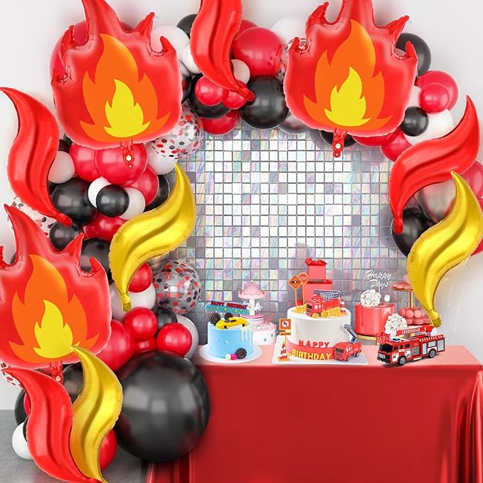 12 Pcs Fire Balloons and Flame Balloons Aluminum Foil Fire Decorations Fireman Theme Party Balloons for Fire Firefighter Theme Party Fire Truck Birthday Party Supplies (Fire and Flame)