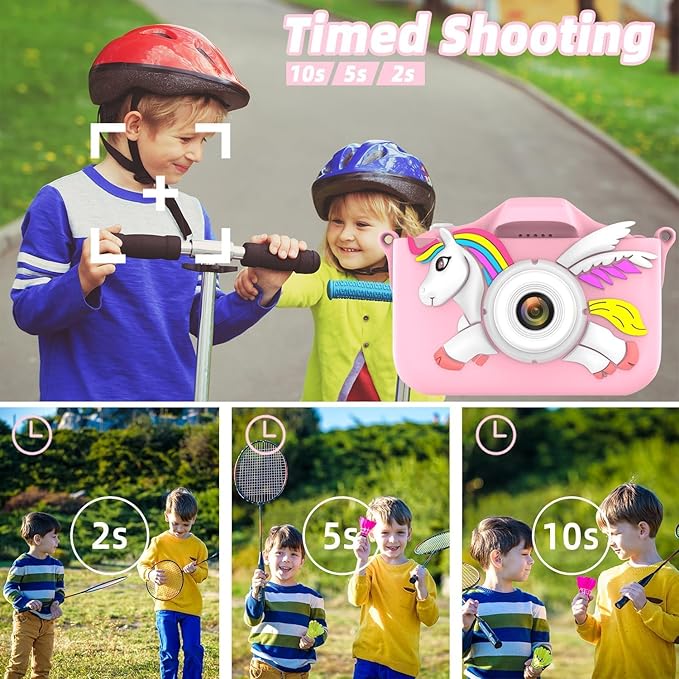 Kids Camera for Girls Boys Toddlers Childrens Age 3-8 Digital Selfie with 64GB Card for Son Daughter Grandson Granddaughter Christmas Birthday Gifts