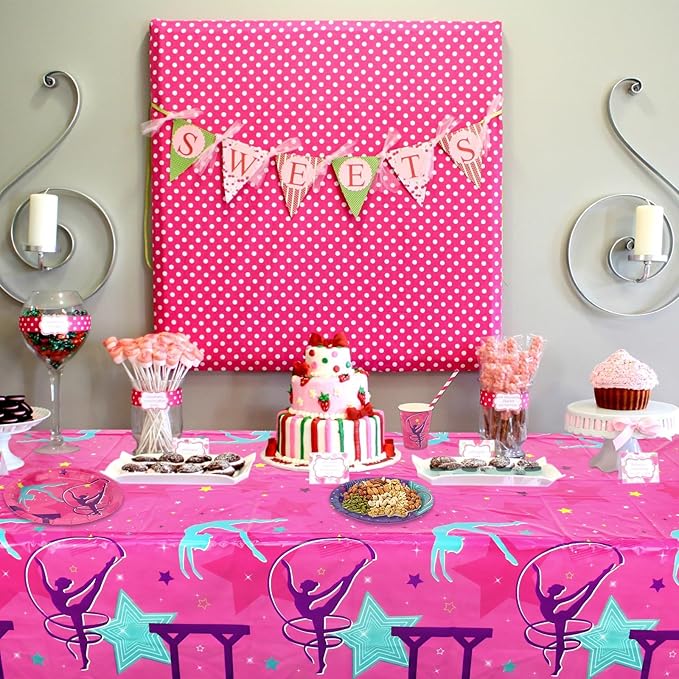 3 Pieces Gymnastics Birthday Party Tablecloth Decorations, Gymnastics Theme Party Supplies Tablecovers, Gymnastics Table Cover for Your Little Dance Girls Kids Baby Shower, 51 x 86.5 Inch