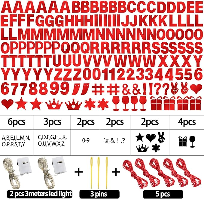 175Pcs DIY Glitter Customizable Banner Kit Custom Banner Happy Birthday DIY Letter Banners Happy New Year Personalized Banners Christmas Baby Shower Birthday Party Decorations Supplies(Shiny Red）