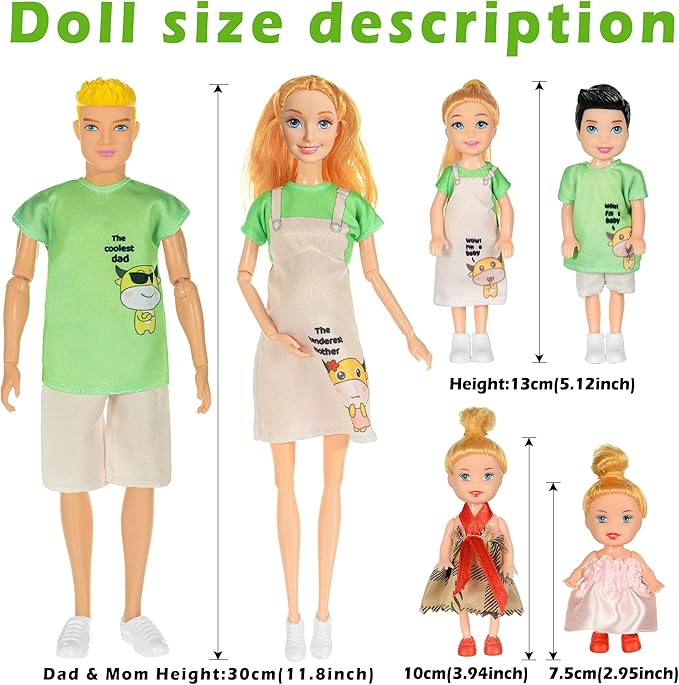 ebuddy Family Dolls Playset with Slide Swing and Baby Stroller - 7 People, Pets & Accessories for 3-12 Years Old Toddler Gift