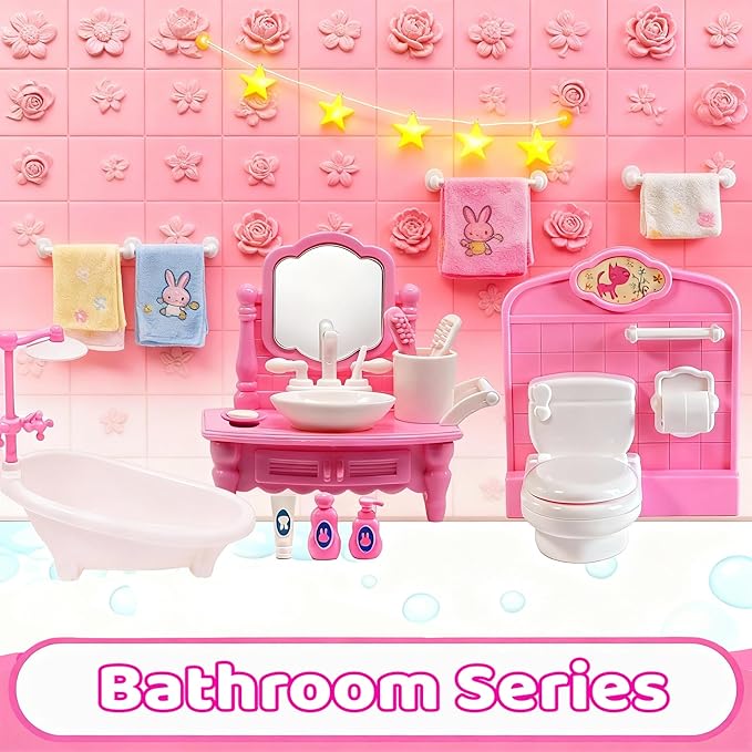 52 Pcs Dollhouse Furniture, Doll House Accessories and Furniture, Kitchen, Bedroom, Living Room, Bathroom Accessories, Miniature Dollhouse Accessories