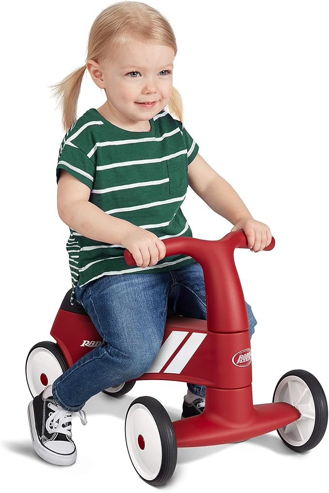 Radio Flyer Scoot About Sport Ride On, Ages 1-3, Stable Wide Front Wheels, Front Steering, Clear Kick Path, Under Seat Storage, Easy-Glide Wheels, Toddler Ride On, Amazon Exclusive