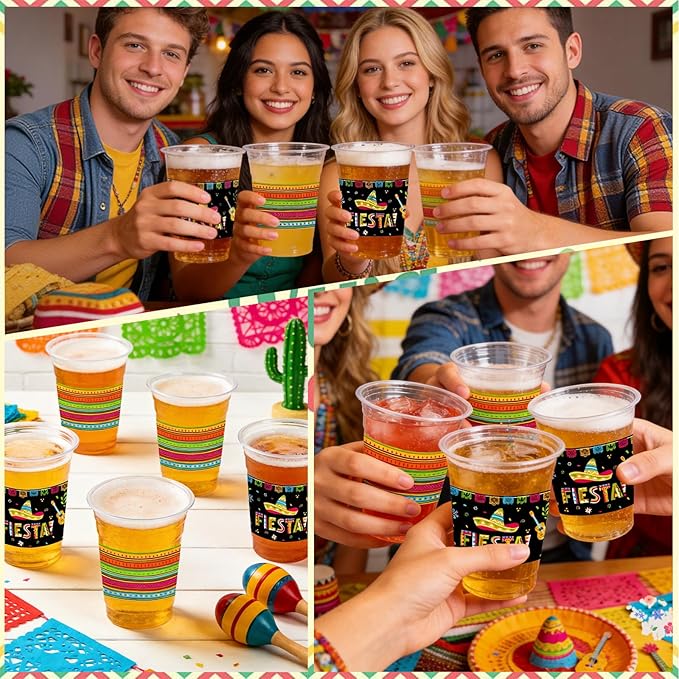 Cinco De Mayo Decorations Plastic Cups - 50pcs 12 Oz Plastic Clear Mexican Cups Disposable Drinking Cups For Fiesta Mexican Taco Bar Birthday Party Supplies Decorations
